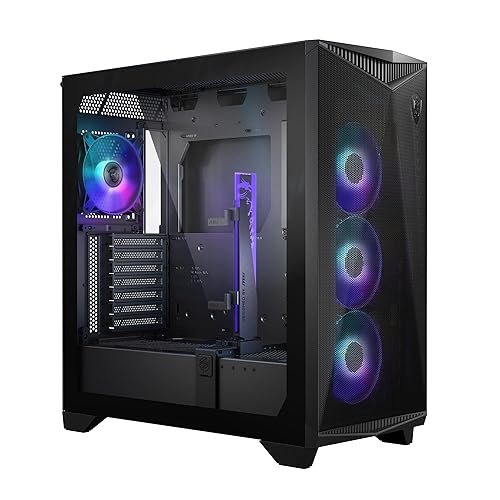 MSI Premium Mid-Tower PC Gaming Case – Tempered Glass Side Panel – 4X ARGB 120mm Fan – Liquid Cooling Support up to 360mm Radiator x 1 – Cable Management System – MPG GUNGNIR 300R Airflow