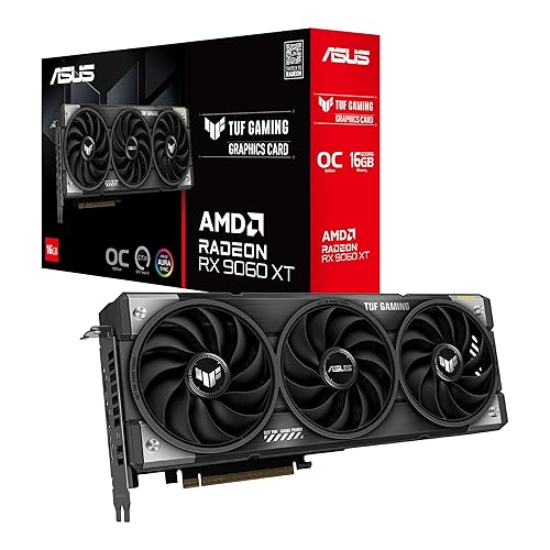ASUS TUF Gaming Radeon RX 9060 XT 16GB GDDR6 OC Edition Gaming Graphics Card (PCIe® 5.0, HDMI/DP 2.1, 2.5-Slot, Military-Grade Components, Protective PCB Coating, Dual BIOS, axial-tech Fans) TUF Gaming RX9060XT|16GB