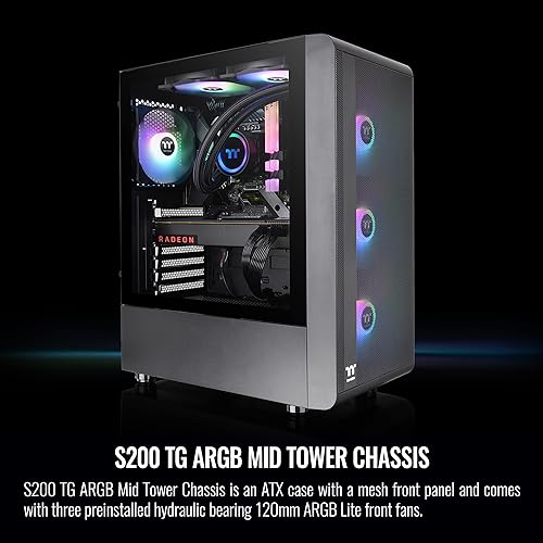 Thermaltake S200 TG ARGB ATX Tempered Glass Mid Tower Gaming Computer Chassis with 120mm ARGB Lite Front Fan Pre-Installed CA-1X2-00M1WN-00