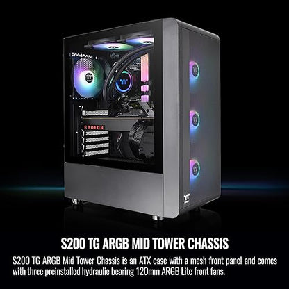 Thermaltake S200 TG ARGB ATX Tempered Glass Mid Tower Gaming Computer Chassis with 120mm ARGB Lite Front Fan Pre-Installed CA-1X2-00M1WN-00