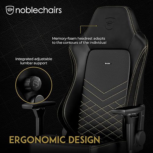 noblechairs Hero Gaming Chair - Office Chair - Desk Chair - PU Faux Leather - Black/Gold