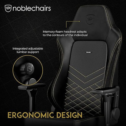 noblechairs Hero Gaming Chair - Office Chair - Desk Chair - PU Faux Leather - Black/Gold