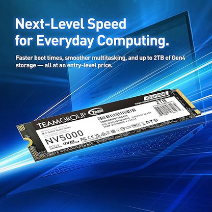 TEAMGROUP NV5000 2TB SLC Cache NVMe PCIe Gen4x4 M.2 2280 Laptop, Desktop SSD Read/Write Speed up to 5000 / 3000MB/s TM8FGM002T0C101