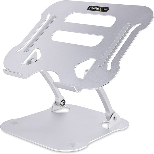 StarTech.com Laptop Stand for Desk, Ergonomic Laptop Stand Adjustable Height, Aluminum, Portable, Max. 22lb (10kg), Foldable Laptop Holder - Angled Notebook Computer Riser/Lift (ADJ-Laptop-Riser)