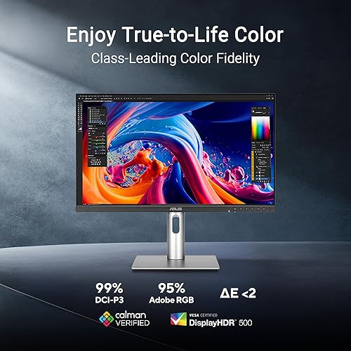 ASUS ProArt Display 27” 5K HDR Professional Monitor (PA27JCV) - 5K (5120 x 2880), IPS, 99% DCI-P3, 100% sRGB, ?E < 2, USB-C PD 96W, Calman Verified, Color Accurate, Auto KVM, LuxPixel, 3 yr Warranty
