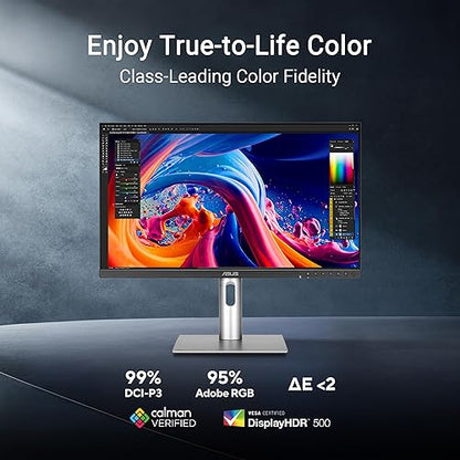 ASUS ProArt Display 27” 5K HDR Professional Monitor (PA27JCV) - 5K (5120 x 2880), IPS, 99% DCI-P3, 100% sRGB, ?E < 2, USB-C PD 96W, Calman Verified, Color Accurate, Auto KVM, LuxPixel, 3 yr Warranty