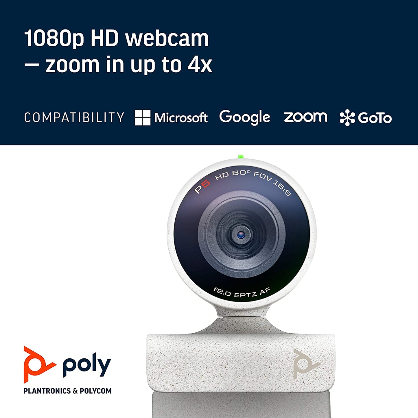 Poly Studio P5 Professional Webcam (Plantronics) - 1080p HD Laptop Camera for Video Conference &amp; Distance Learning - Monitor &amp; Tripod Mount - Privacy Shutter-Works w/Teams (Certified), Zoom(Certified) Poly Studio P5 Webcam