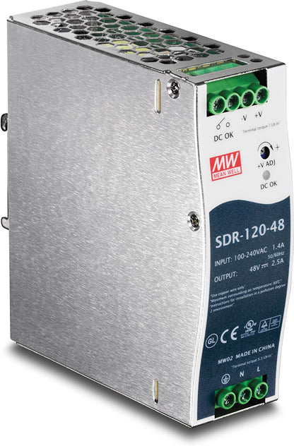 TRENDnet 120 W Single Output Industrial DIN-Rail Power Supply, Extreme -25 to 70 °C (-13 to 158 °F) Operating Temp, Power Supply 120W, DIN-Rail Mount, Overload Protection, Silver, TI-S12048