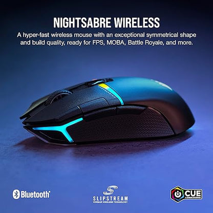 CORSAIR NIGHTSABRE RGB Wireless Gaming Mouse for FPS, MOBA - 26,000 DPI - 11 Programmable Buttons - Up to 100hrs Battery - iCUE Compatible - Black