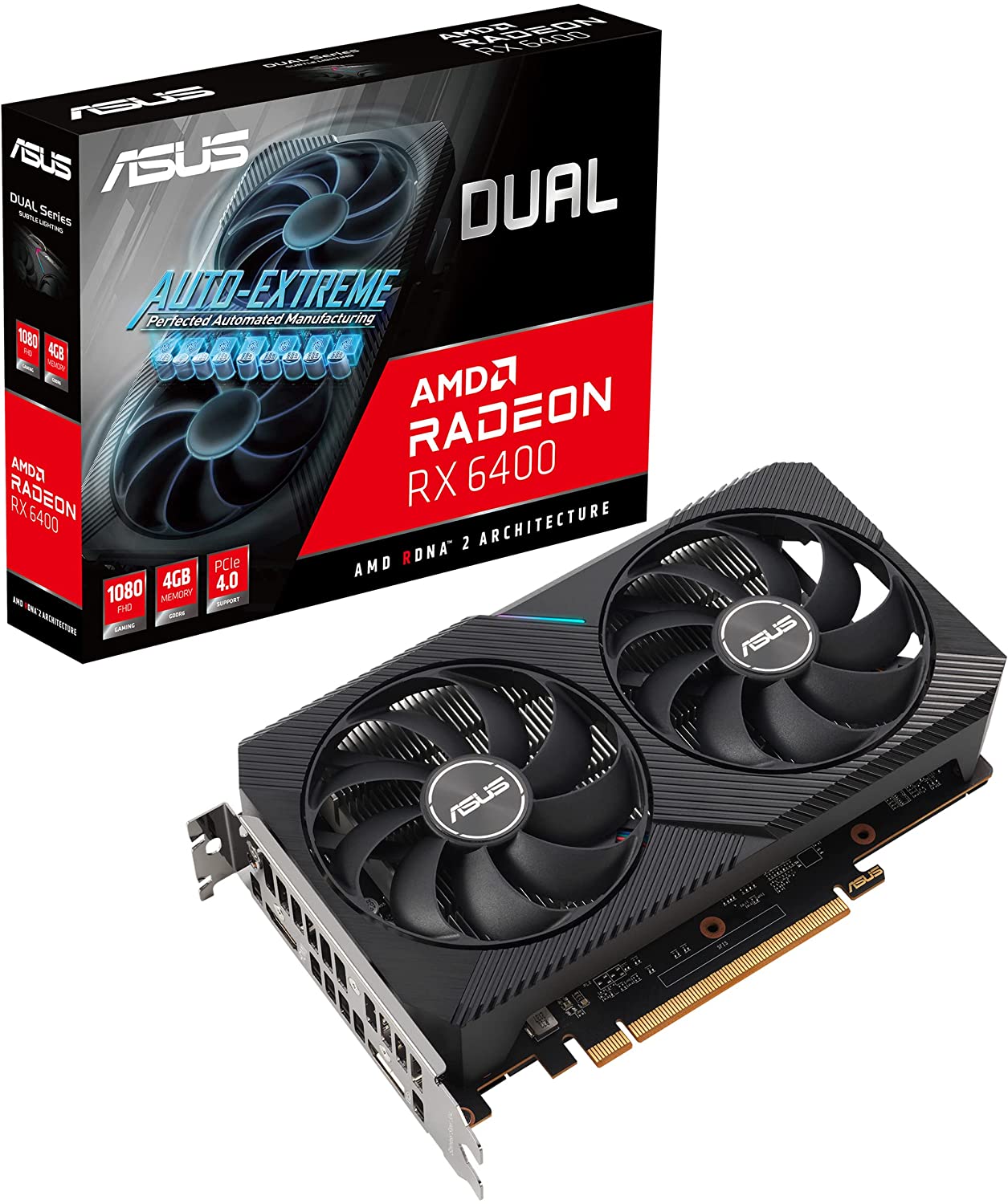 ASUS Dual AMD Radeon RX 6400 4GB GDDR6 Gaming Graphics Card (AMD RDNA 2, PCIe 4.0, 4GB GDDR6 Memory, HDMI 2.1, DisplayPort 1.4a, Axial-tech Fan Design, 0dB Technology)