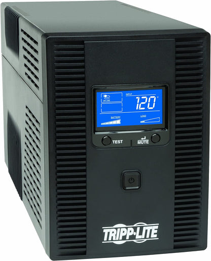 Tripp Lite SMART1500LCDT 1500VA 900W UPS Battery Back Up, AVR, LCD Display, Line-Interactive, 10 Outlets, 120V, USB, Tel &amp; Coax Protection, 3 Year Warranty &amp; Dollar 250,000 Insurance Black 1500VA Tower UPS