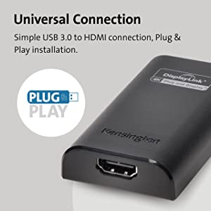 Kensington VU4000 USB 3.0 to HDMI 4K Video Adapter (K33988WW), Black