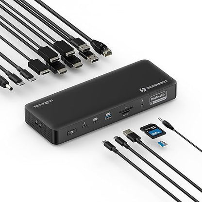 Kensington SD5910T DisplayLink Docking Station Thunderbolt 4, Quad 4K for MacBook Pro/Air M1/M2/M3/M4 with Pro and Max Chipsets, 100W PD, HDMI/DP/TB4, SD/Micro SD Card Slots (K35233NA)