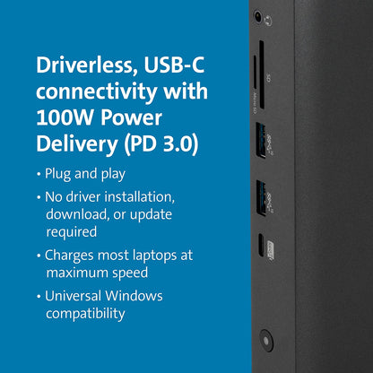 Kensington Triple Display USB-C Docking Station for Dell, HP, Lenovo, Acer, ASUS, Razer, Surface - Triple 4K Video, 100W PD (K37060NA) USB-C Triple Display 100W Driverless Docking Station