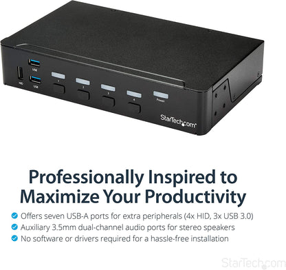 StarTech.com 4 Port HDMI KVM - HDMI KVM Switch - 1080p - USB 3.0 &amp; Audio Support - KVM Video Switch (SV431HDU3A2) 4 Port | 1 Monitor USB 3.0 | 1080p