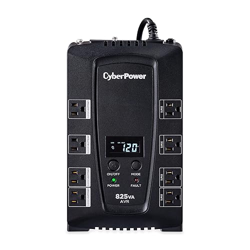 CyberPower CP825AVRLCD Intelligent LCD UPS System, 825VA/450W, 8 Outlets, AVR, Compact 825VA AVR UPS