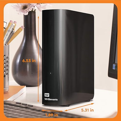 Western Digital 16TB Elements Desktop External Hard Drive, USB 3.0 External Hard Drive for Plug-and-Play Storage - WDBWLG0160HBK-NESN 16TB Desktop