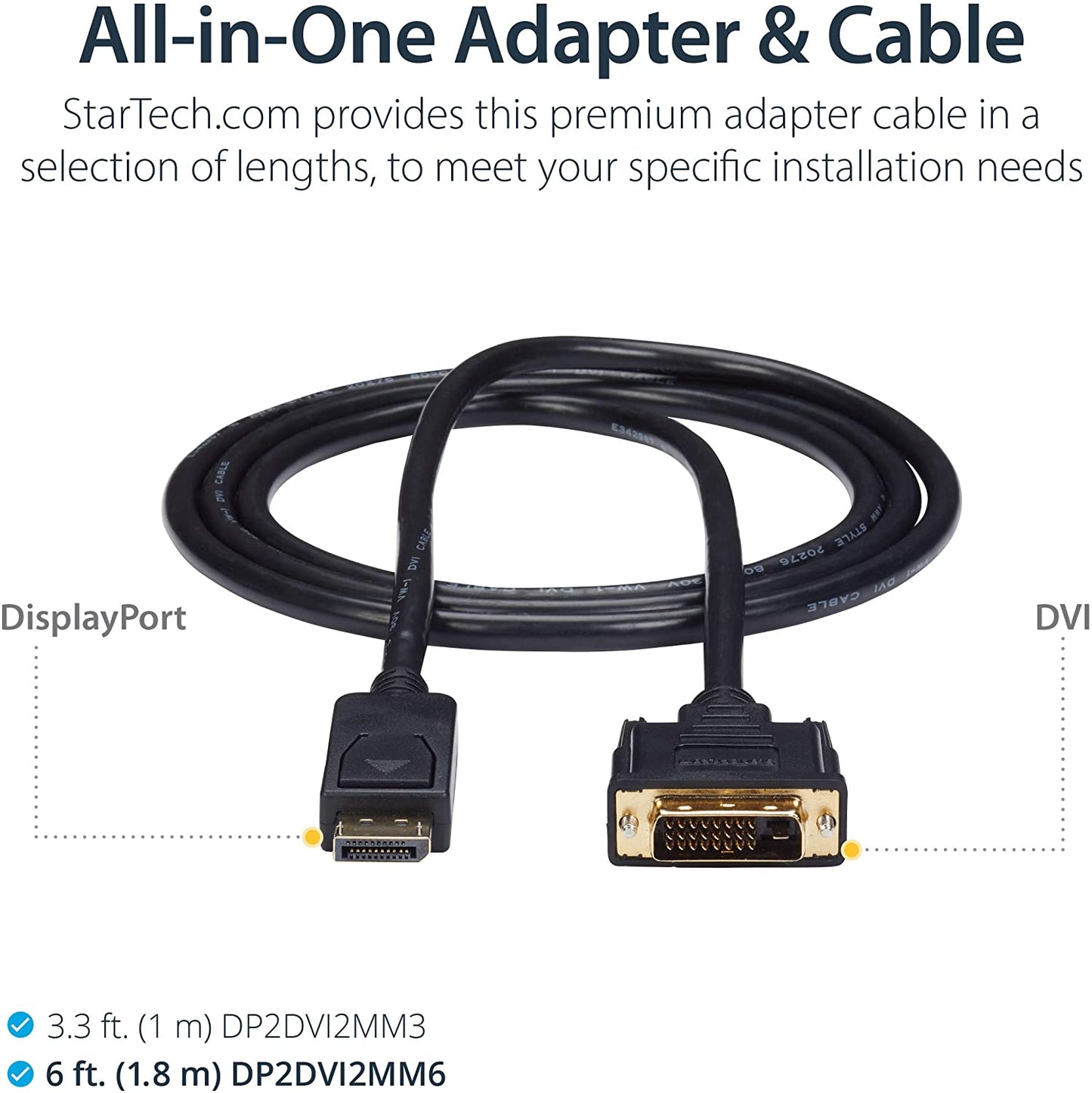 StarTech.com 6ft (1.8m) DisplayPort to DVI Cable - 1080p Video - DisplayPort to DVI Adapter Cable - DP to DVI-D Converter Single Link - DP to DVI Monitor Cable - Latching DP Connector (DP2DVI2MM6) 6 feet