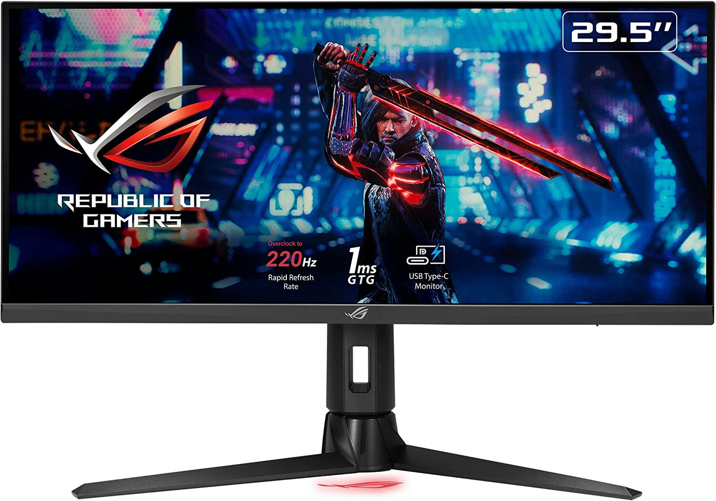 ASUS ROG Strix 29.5” 21:9 HDR Gaming Monitor (XG309CM) - WFHD (2560 x 1080), Fast IPS, 220Hz, 1ms, Extreme Low Motion Blur Sync, G-SYNC Compatible, Tripod socket for streaming, USB Type-C, KVM support