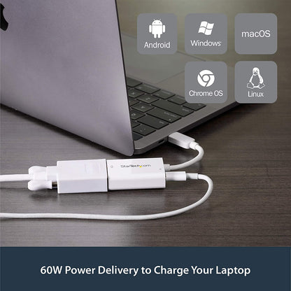StarTech.com USB C to VGA Adapter with Power Delivery - 1080p USB Type-C to VGA Monitor Video Converter w/ Charging - 60W PD Pass-Through - Thunderbolt 3 Compatible - White (CDP2VGAUCPW)