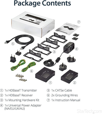 StarTech.com HDMI over CAT5/CAT6 Ethernet Extender with HDBaseT - 4K@115ft, 1080p@230ft - HDMI Video Transmitter and Receiver Kit w/ POC (ST121HDBTE),Black 210ft HDMI Extender