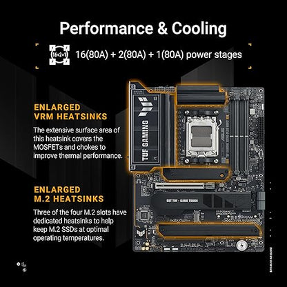 TUF Gaming X870E-PLUS WIFI7 AMD X870E ATX Motherboard with 16+2+1 80A Power Stages, DDR5 Support with AEMP, PCIe 5.0 x16 with PCIe Slot Q-Release Slim, Four M.2 Slots, WiFi 7 with ASUS WiFi Q-Antenna TUF X870E-PLUS|M.2 x4|WIFI 7