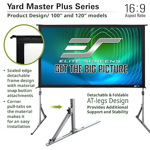 Elite Screens Yard Master Plus Series, 100" 16:9, 4K Ultra HD Ready Indoor/Outdoor Portable Foldaway Movie Theater Projector Screen, Front Projection - OMS100H2PLUS 16:9, 100-inch Yard Master Plus Front Projection
