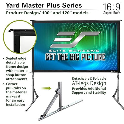 Elite Screens Yard Master Plus Series, 100" 16:9, 4K Ultra HD Ready Indoor/Outdoor Portable Foldaway Movie Theater Projector Screen, Front Projection - OMS100H2PLUS 16:9, 100-inch Yard Master Plus Front Projection