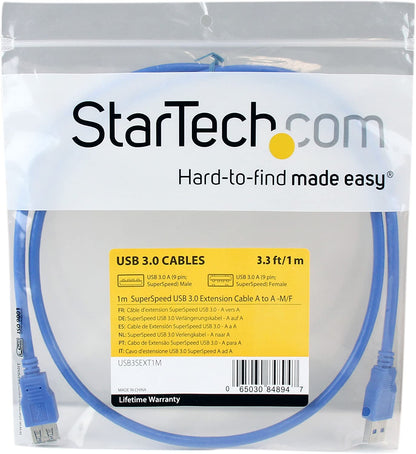 StarTech.com 1m Blue SuperSpeed USB 3.0 Extension Cable A to A - Male to Female USB 3 Extension Cable Cord 1 m (USB3SEXT1M) 3 ft Blue