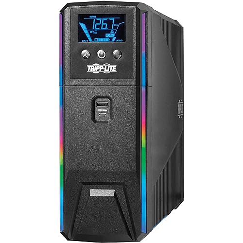 Tripp Lite Pure Sine Wave Gaming UPS Battery Backup, 1500VA 900W 120V, Detachable LCD, Automatic Voltage Regulation, USB, RGB LED Lights, 3-Year Warranty & $250K Insurance (SMART1500PSGLCD)