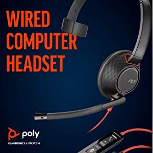 Blackwire 5210 USB-C Headset (Plantronics) - Wired, Single Ear (Monaural) Computer Headset with Boom Mic - USB-C, 3.5 mm to connect to your PC, Mac, Tablet and/or Cell Phone