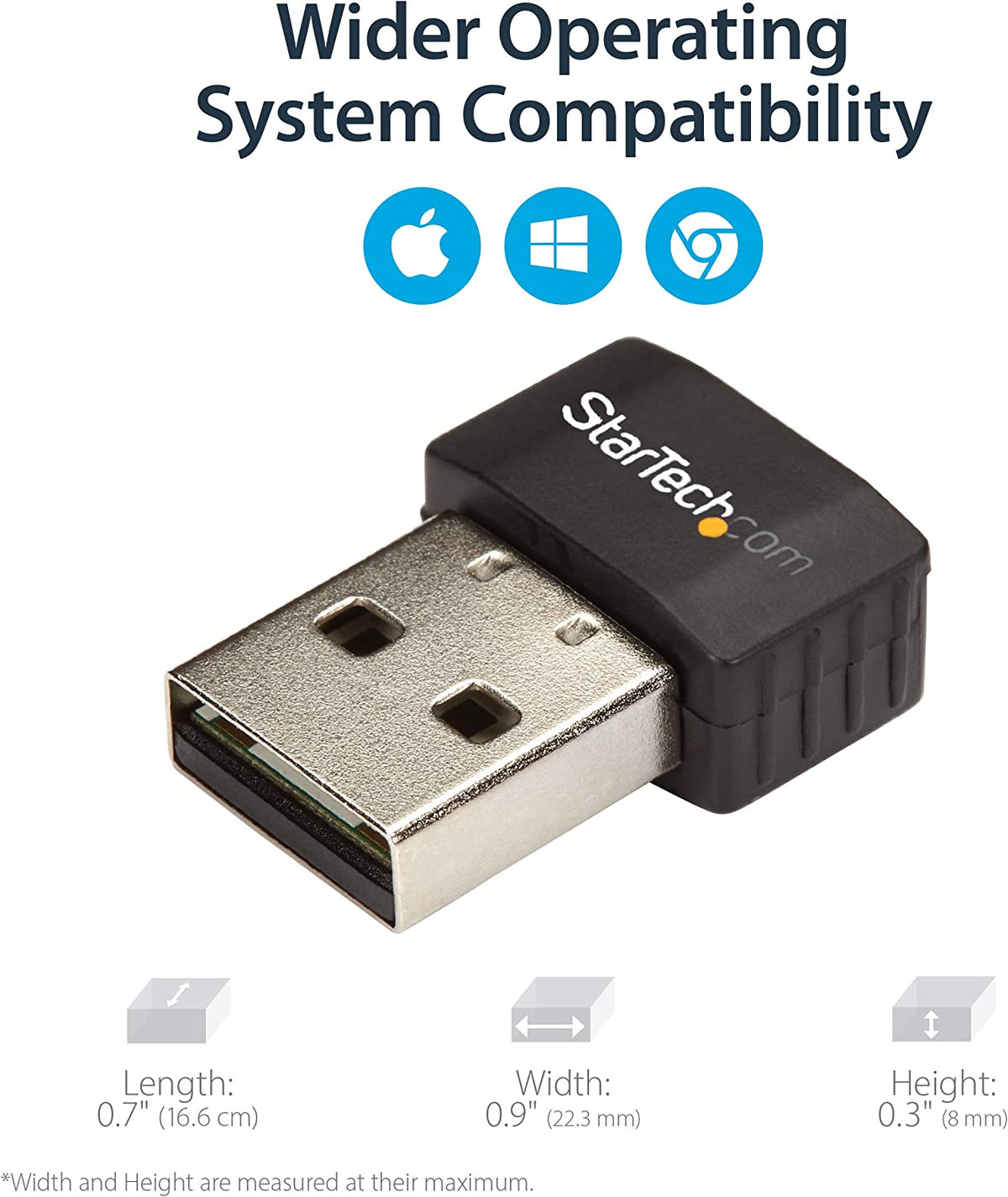 StarTech.com Wireless USB WiFi Adapter – Dual Band AC600 Wireless Dongle - 2.4GHz / 5GHz - 802.11ac Wi-Fi Laptop Adapter (USB433ACD1X1)