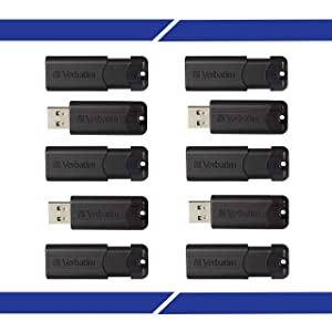 Verbatim 32GB Pinstripe USB 3.0 Flash Drive Retractable Thumb Drive with Microban Antimicrobial Product Protection- 10 Pack Black 1 Count (Pack of 10) 10 Pack