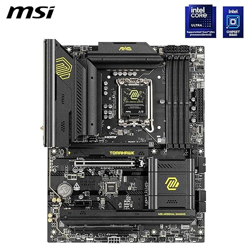 MAG B860 Tomahawk WiFi Motherboard, ATX - Supports Intel Core Ultra Processors (Series 2), LGA 1851 - DDR5 Memory Boost 9200+ MT/s OC, 1 x PCIe 5.0 x16, 1 x M.2 Gen5, 5G LAN, Wi-Fi 7