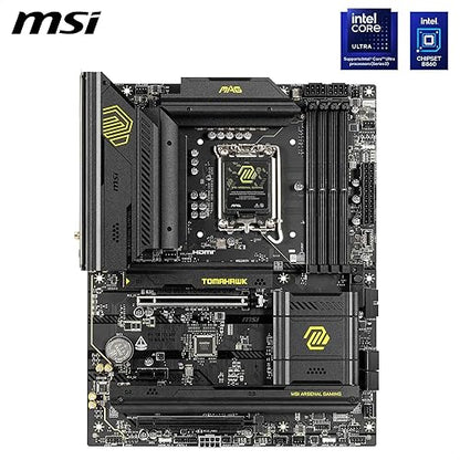 MAG B860 Tomahawk WiFi Motherboard, ATX - Supports Intel Core Ultra Processors (Series 2), LGA 1851 - DDR5 Memory Boost 9200+ MT/s OC, 1 x PCIe 5.0 x16, 1 x M.2 Gen5, 5G LAN, Wi-Fi 7