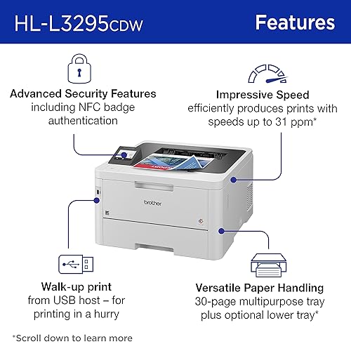 Brother HL-L3295CDW Wireless Compact Digital Colour Printer with Laser Quality Output, Duplex, and NFC