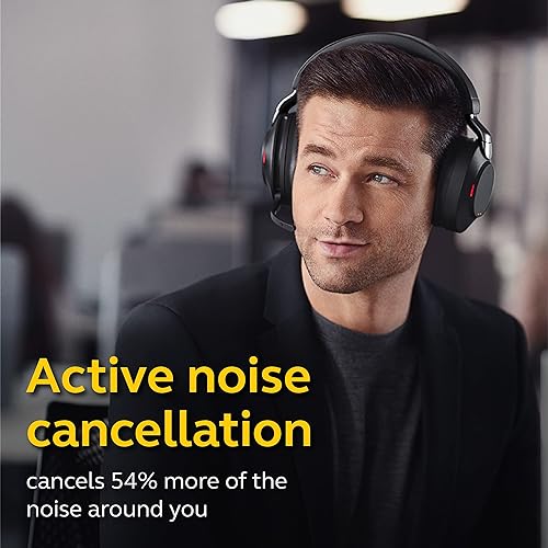 Jabra Evolve2 85 UC Wireless Headphones with Link380c, Stereo, Black – Wireless Bluetooth Headset for Calls and Music, 37 Hours of Battery Life, Advanced Noise Cancelling Headphones Stereo (USB-C) Unified Communications