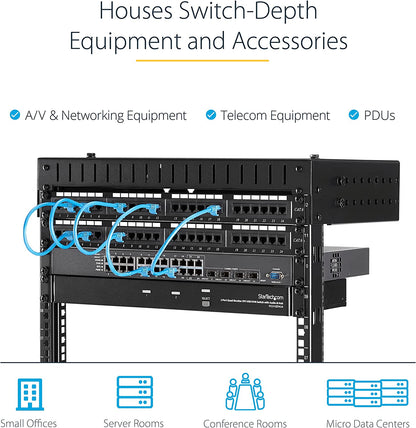 StarTech.com 12U 19" Wall Mount Network Rack - 12" Deep 2 Post Open Frame Server Room Rack for Data/AV/IT/Computer Equipment/Patch Panel with Cage Nuts &amp; Screws 200lb Capacity, Black (RK12WALLO) 12U Rack