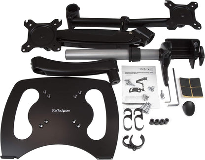 StarTech.com Laptop Monitor Stand - Computer Monitor Stand - Full Motion Articulating - VESA Mount Monitor Desk Mount (ARMUNONB) Black Dual Arms - Monitor &amp; Laptop