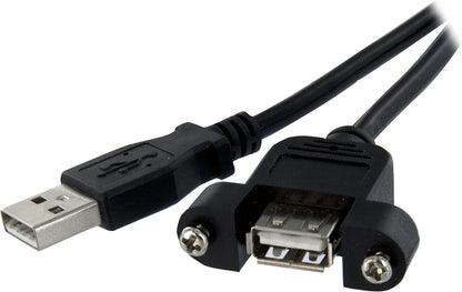 StarTech.com 1 ft Panel Mount USB Cable A to A - F/M - USB extension cable - USB (M) to USB (F) - USB 2.0 - 1 ft - molded, thumbscrews - black - USBPNLAFAM1