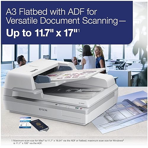 Epson Canada Inc Workforce DS-70000 Hi-Speed Large-Format Duplex Colour Document and Image Scanner 200 Pg Auto Document Feeder-ADF (B11B204321)