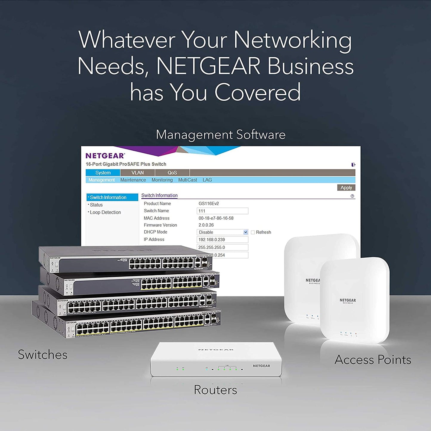 NETGEAR 26-Port PoE Gigabit Ethernet Smart Switch (GS324TP) - Managed, with 24 x PoE+ @ 190W, 2 x 1G SFP, Desktop or Rackmount, S350 series 26 port | 24xPoE+ 190W | 2xSFP