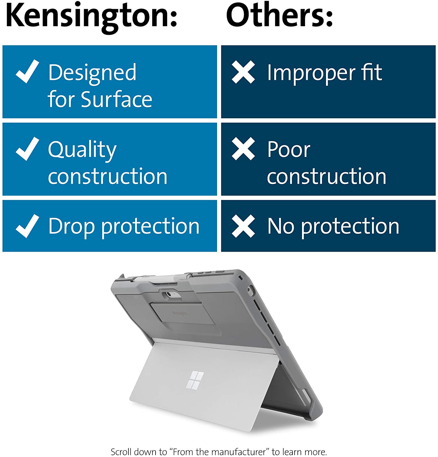 Kensington Blackbelt™ 2nd Degree Rugged Case for Surface Pro 7, 7+, 6, 5, &amp; 4 - Silver (K97802WW) Silver Surface Pro 7