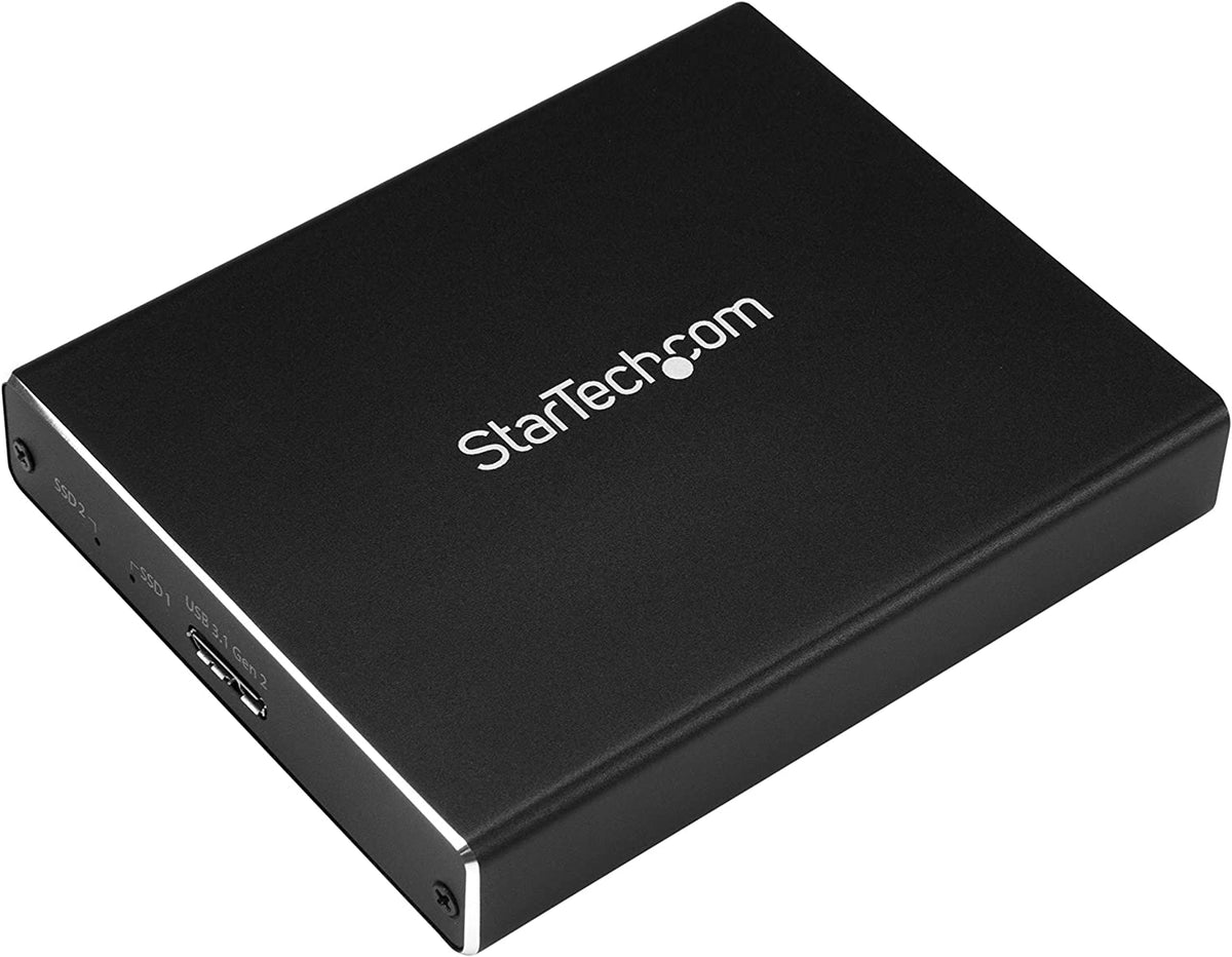 StarTech.com Dual-Slot Hard Drive Enclosure for M.2 SATA SSDs - USB 3.1 (10Gbps) - Aluminum - M.2 to SATA - Raid Drive Enclosure (SM22BU31C3R) USB-A &amp; USB-C Dual M.2 SATA
