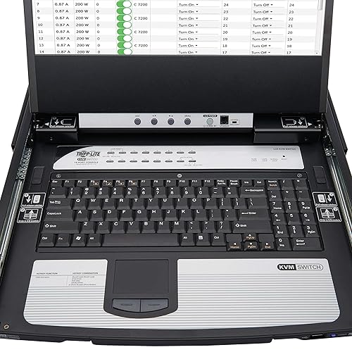 Tripp Lite, 8-Port, NetDirector, DisplayPort, KVM, Switch, Console w/ 17 in. LCD, Dual Rail, 1U Rack-Mount (B030-DP08-17D)