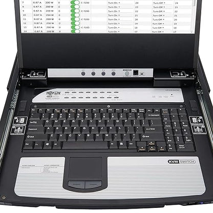 Tripp Lite, 8-Port, NetDirector, DisplayPort, KVM, Switch, Console w/ 17 in. LCD, Dual Rail, 1U Rack-Mount (B030-DP08-17D)