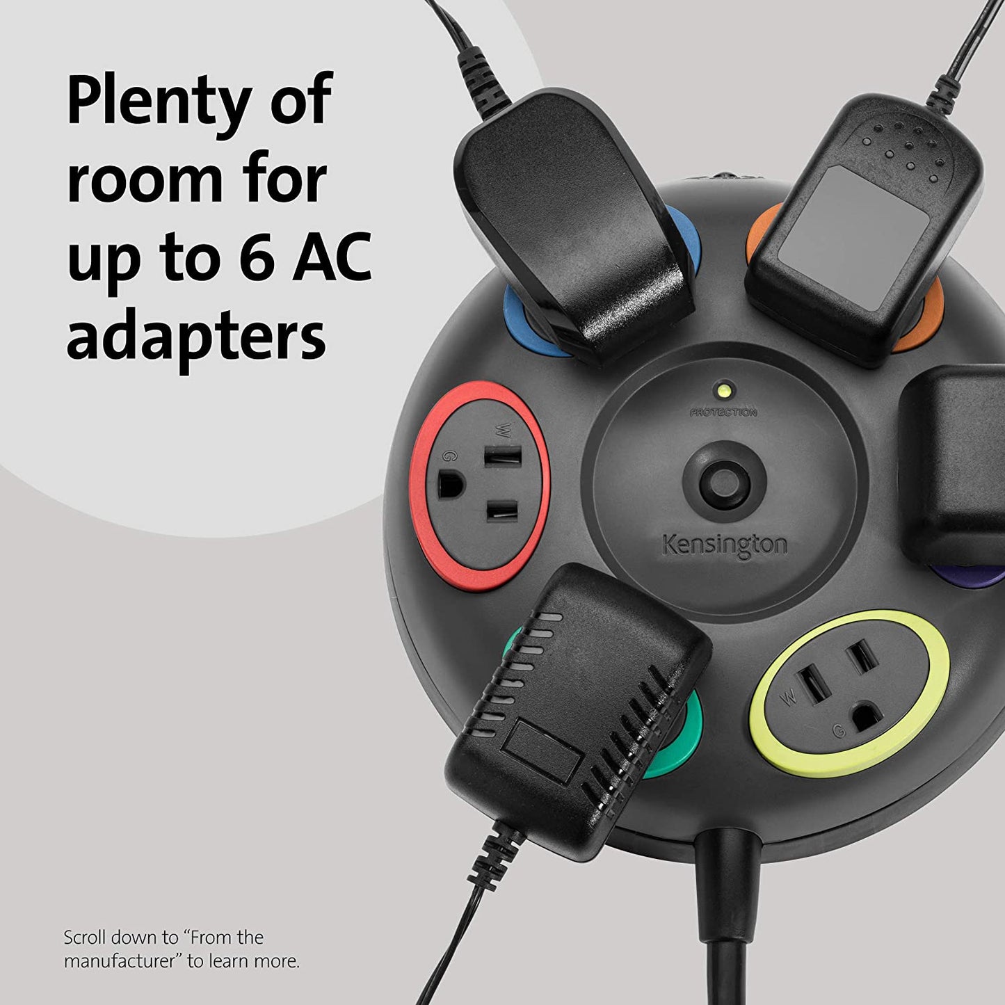 Kensington SmartSockets 6-Outlet, 16-Foot Cord, &amp; 1500 Joules Tabletop Surge Protector (K62634NA) 16-Foot Cord Tabletop (1500 Joules, 16' Cord)