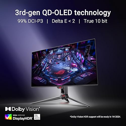ASUS ROG Swift 32” 4K OLED Gaming Monitor (PG32UCDM) - UHD (3840 x 2160), QD-OLED, 240Hz, 0.03ms, G-SYNC Compatible, Custom Heatsink, Graphene film, 99% DCI-P3, True 10-bit, 90W USB-C, 3 year warranty