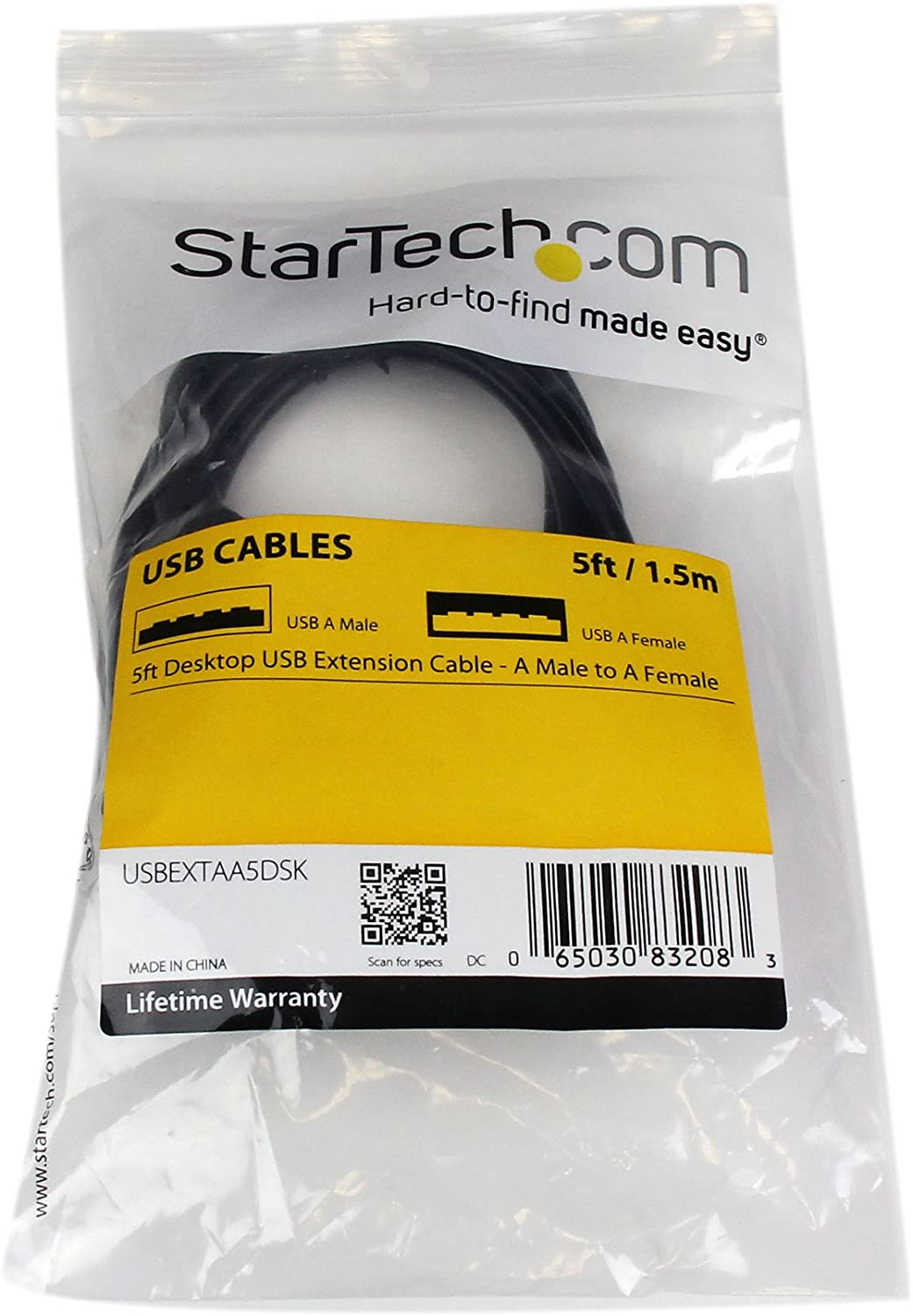 StarTech.com 5ft USB 2.0 Extension Cable - Male to Female - 5 ft USB A to A Extension cord for Laptop, Desktop, Tablet, Webcam &amp; More (USBEXTAA5DSK) , Black USB 2.0 Black