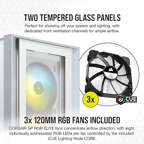 Corsair iCUE 4000X RGB Mid-Tower ATX PC Case - White (CC-9011205-WW)